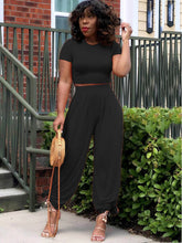 Two Pieces Solid Color Crop Top & Wide Leg Pants
